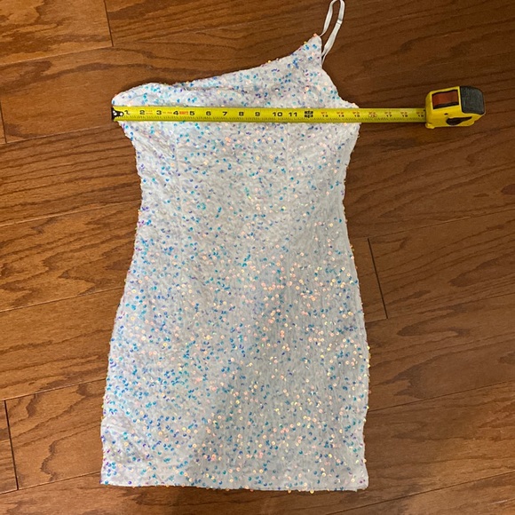 Molicuty Purple Sequins with One thin strap white dress. Size Small - Picture 9 of 11